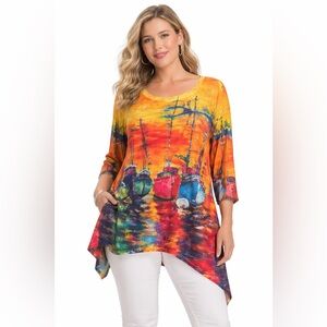 Leoma Lovegrove Harbor Boats Art Print Tunic Top XXXL Asymmetrical Hem
